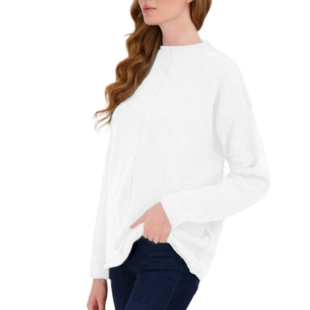 NWT STITCHDROP Funnel Neck Cloud Soft Raw Seam Contrast Stitch Tunic Sweater